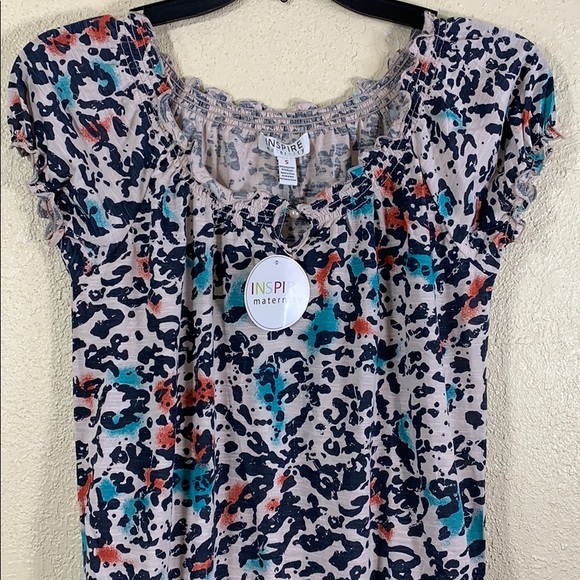 Maternity Top Blouse Inspire Black Tan S NWT Stretchy Pullover Animal Print - Picture 3 of 8